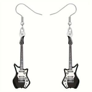 Rock Guitar Dangle Earrings – Retro Black Electric Guitar Drop Earring